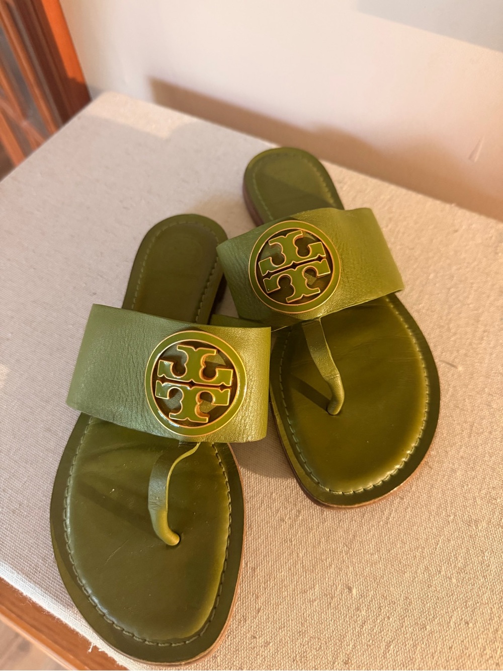 Tory Burch Olive Green Logo Thong Sandals